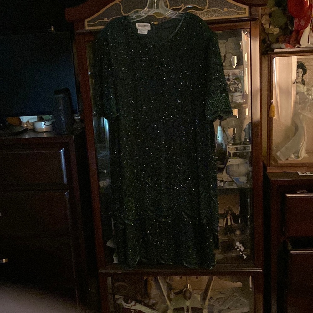 Brilliante By J.A. Vintage Pearl sequin Dark Green Party Dress 3XL - Picture 1 of 7